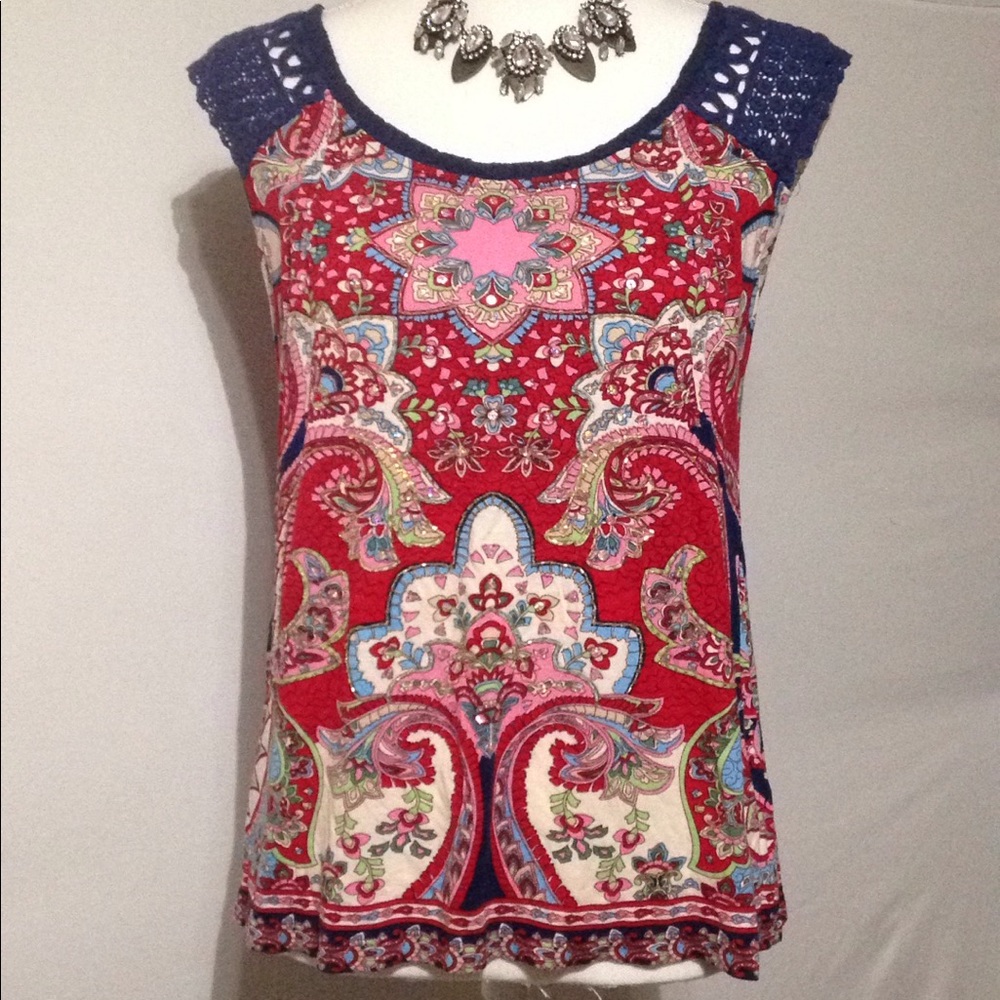 Anthropologie Bila Sequin & Crochet Dressy Tank
